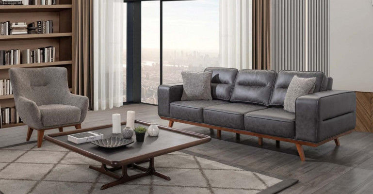 Gray Complete Living Room Sofa Set 2x Three-Seater Armchair 3-Piece Set