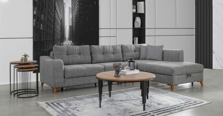 Gray L-shaped corner sofa designer living room sofas luxury couches wooden furniture
