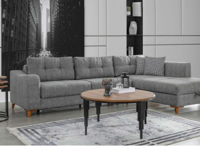 Gray L-shaped corner sofa designer living room sofas luxury couches wooden furniture