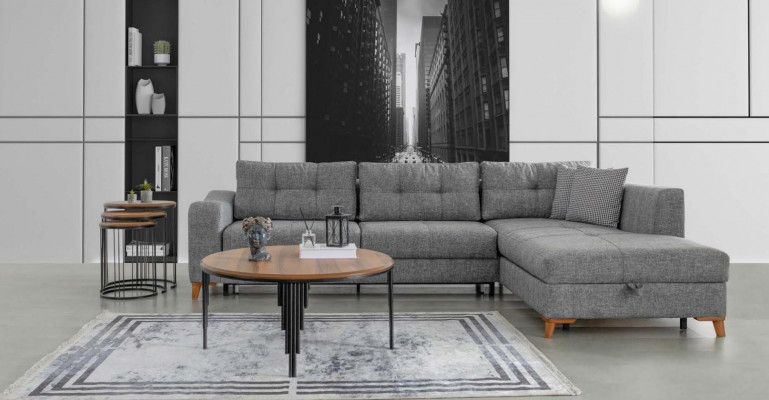 Gray L-shaped corner sofa designer living room sofas luxury couches wooden furniture