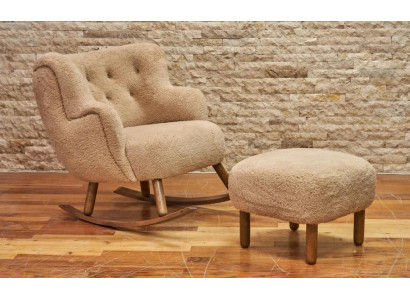 Beige Rocking Chair Luxury Ottoman Living Room Set Upholstered Ottoman 2-piece