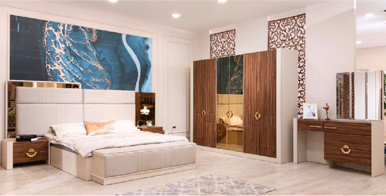 Bedroom set, double bed, 2x nightstands, new furnishings, designer furniture