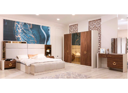 Bedroom set, double bed, 2x nightstands, new furnishings, designer furniture