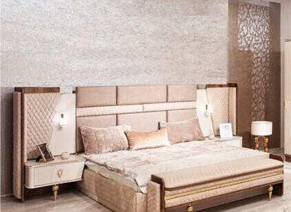 Bedroom set luxury design bed 2x nightstands modern furnishings