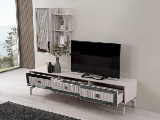 Lowboard Sideboard TV Stand Cabinet RTV Living Room White Wooden Shelves