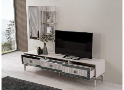 Lowboard Sideboard TV Stand Cabinet RTV Living Room White Wooden Shelves
