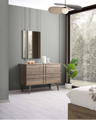 Dresser with Mirror Bedroom Console Wood Brown Set 2pcs Modern