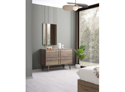 Dresser with Mirror Bedroom Console Wood Brown Set 2pcs Modern