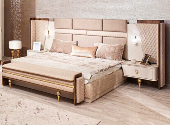 Bedroom set luxury design bed 2x nightstands modern furnishings