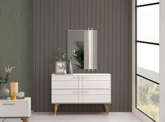 Dresser with mirror bedroom console wood white set 2 pcs modern