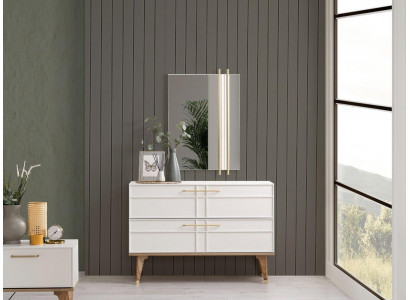 Dresser with mirror bedroom console wood white set 2 pcs modern