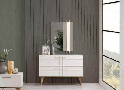 Dresser with mirror bedroom console wood white set 2 pcs modern