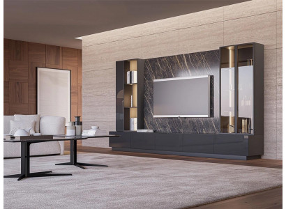 Living room furniture complete set 6-piece designer wall unit wood furniture luxury furnishings