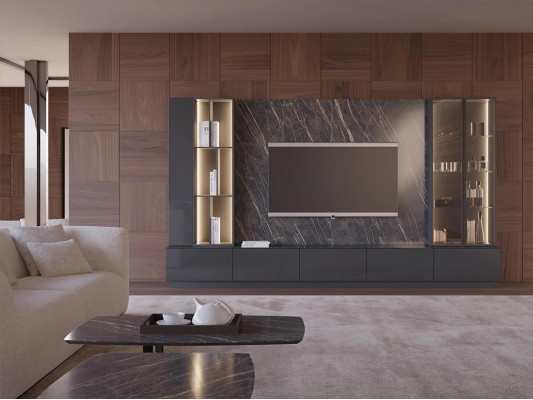 Living room furniture complete set 6-piece designer wall unit wood furniture luxury furnishings