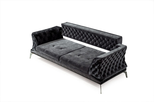 Sofa 3-seat cushion furniture three-seater couch black wood with metal