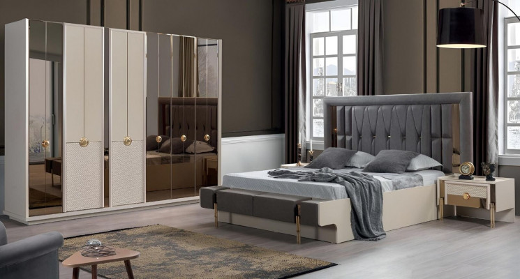 Design Complete Furniture Modern Bedroom Bed 2x Nightstands Wardrobe