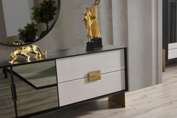 Black Living Room Set Designer Sideboard Luxury Mirror 2-Piece Set New