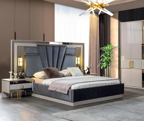 Bedroom set bed with 2x nightstands complete luxury furnishings modern