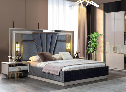 Bedroom set bed with 2x nightstands complete luxury furnishings modern