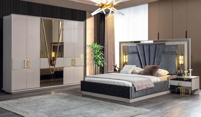 Modern bedroom set design furnishings new furniture bed with 2x nightstands