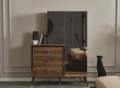 Brown bedroom furniture dresser with mirror luxury wood set 3-door