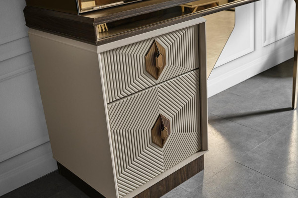 White-Brown Makeup Table Designer Mirror Bedroom Furniture 2-Piece Set