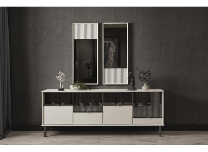 Modern set designer white sideboard 2x mirror 4-door 2-piece luxury set