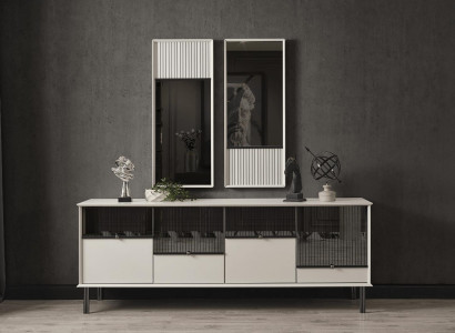Modern set designer white sideboard 2x mirror 4-door 2-piece luxury set