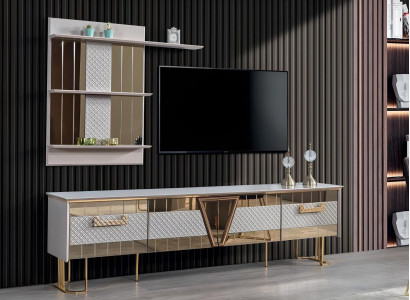 Modern design gray wall unit wood wall shelves complete TV stand furniture
