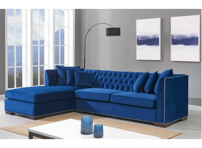 Chesterfield Blue Designer Couch Corner Sofa Couch Set Textile Fabric Sofas