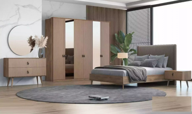 Set bed, 2x nightstands, dressing table, 6-piece design modern bedroom