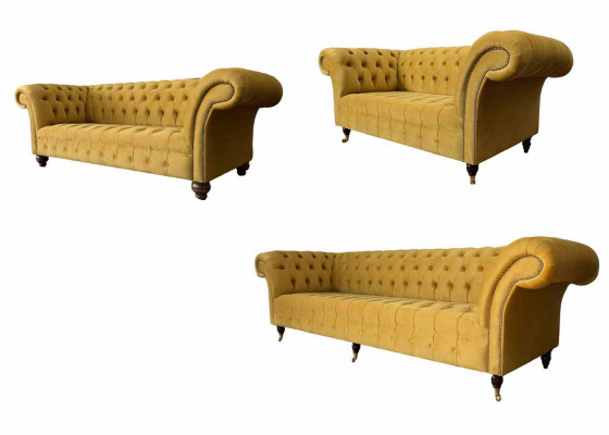 Yellow Chesterfield Sofa Set Couch Upholstery Set Complete Seating Suite