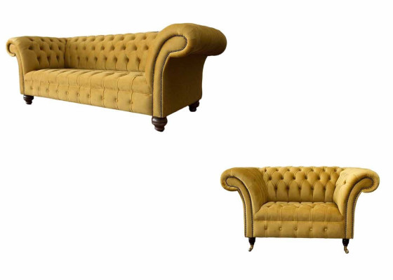 Chesterfield Sofa Set 2+1 Seater Design Upholstery Modern Set