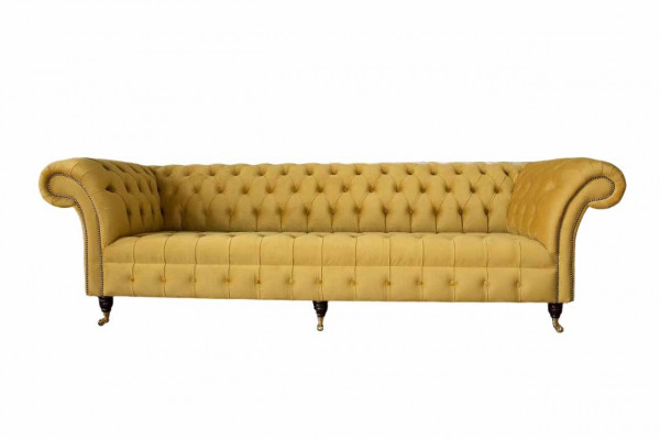 Elegance Design Sofa 4-Seater Couch Upholstery Luxury Textile Chesterfield Sofas Yellow