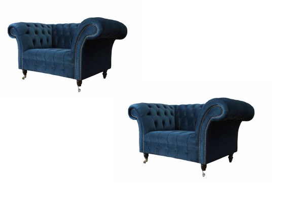 Chesterfield Armchair Furniture Set 2x Single Seater Set Luxury Armchairs Couches 2-piece.