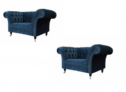 Chesterfield Armchair Furniture Set 2x Single Seater Set Luxury Armchairs Couches 2-piece.