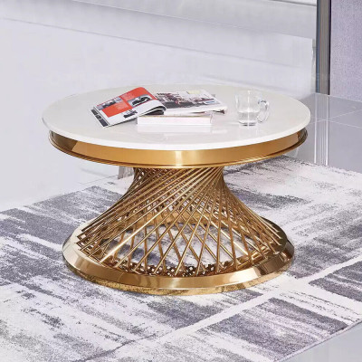 Coffee table design living room luxury stainless steel round side tables furniture