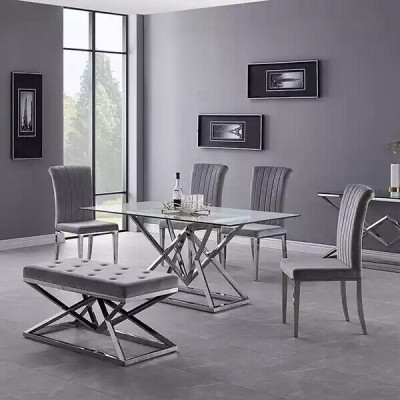 Glass Table, Column Tables, Silver Tables, Glass Tables, Table, Luxury Furniture, 180x90
