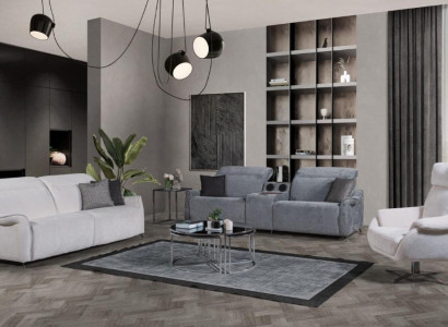 Luxurious living room set: 2x 3-seater sofas with music system and armchair