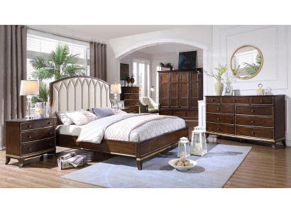 Bed, 2x bedside tables, dresser, bedroom set design, luxury new 4-piece set
