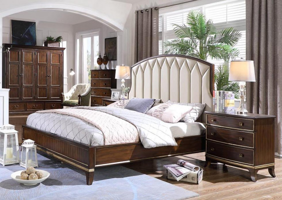 Bed, 2x bedside tables, dresser, bedroom set design, luxury new 4-piece set