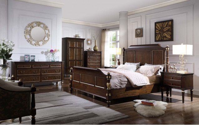 Bedroom set bed, 2x nightstands, luxury new 3-piece design, modern wood