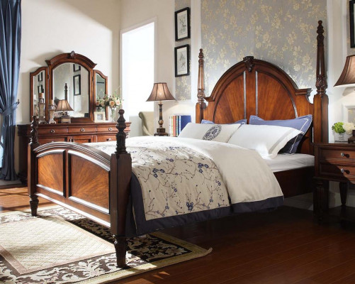 Bedroom bed classic new stylish in modern brown wood luxury