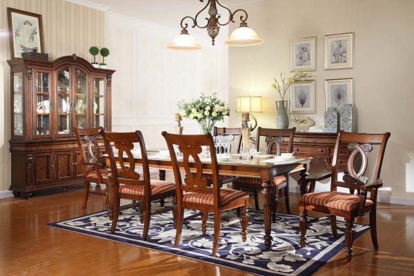 Dining room table, dining table, 4 chairs, 2 armchairs, display cabinet, 8-piece dining set
