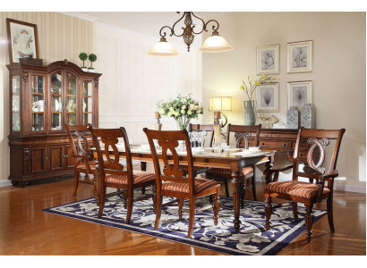 Dining room table, dining table, 4 chairs, 2 armchairs, display cabinet, 8-piece dining set