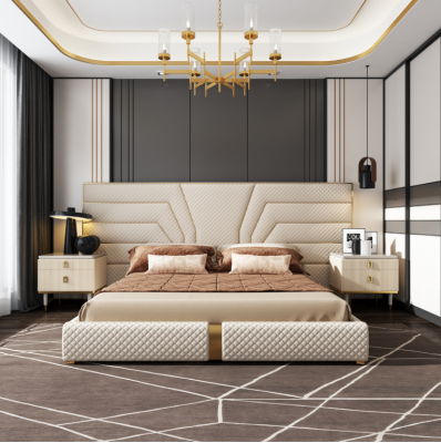 Bedroom Modern Wood Textile Beds Bed Upholstered Bed Luxury Double