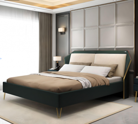 Luxury Textile Bed Double Design Bedroom Beds Metal Green New