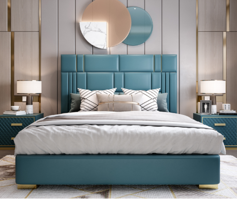 Designer bed bedroom faux leather hotel luxury upholstered furniture designer