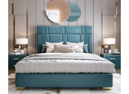 Designer bed bedroom faux leather hotel luxury upholstered furniture designer