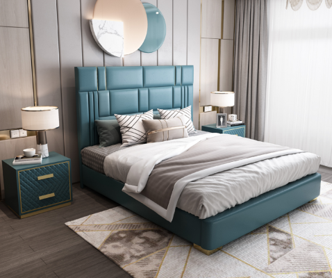 Designer bed bedroom faux leather hotel luxury upholstered furniture designer